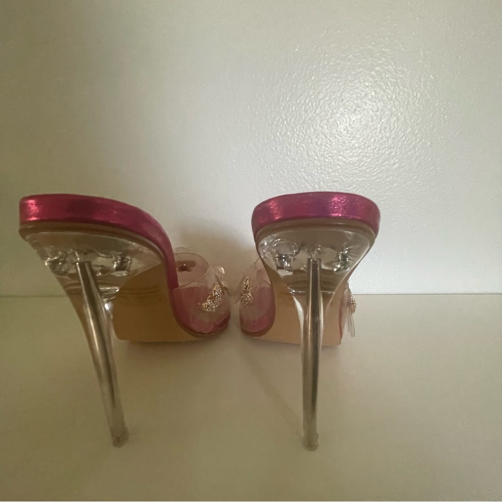 LuxeModa Fuchsia Diamond Butterfly Square Peep Toe Heel Clear Pump Mule size 4 - Picture 4 of 6